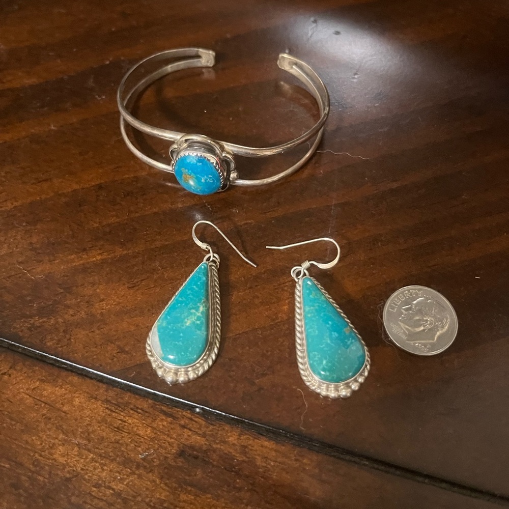 Sterling silver and turquoise earrings and bracelet set